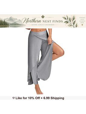 Women's Wide Leg Yoga Sweatpants High Split Flowy Beach Lounge Pants